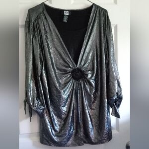 Studio 1940 Bejewelled Sliver Metallic Formal Wear Evening Top- Size: 18/20W